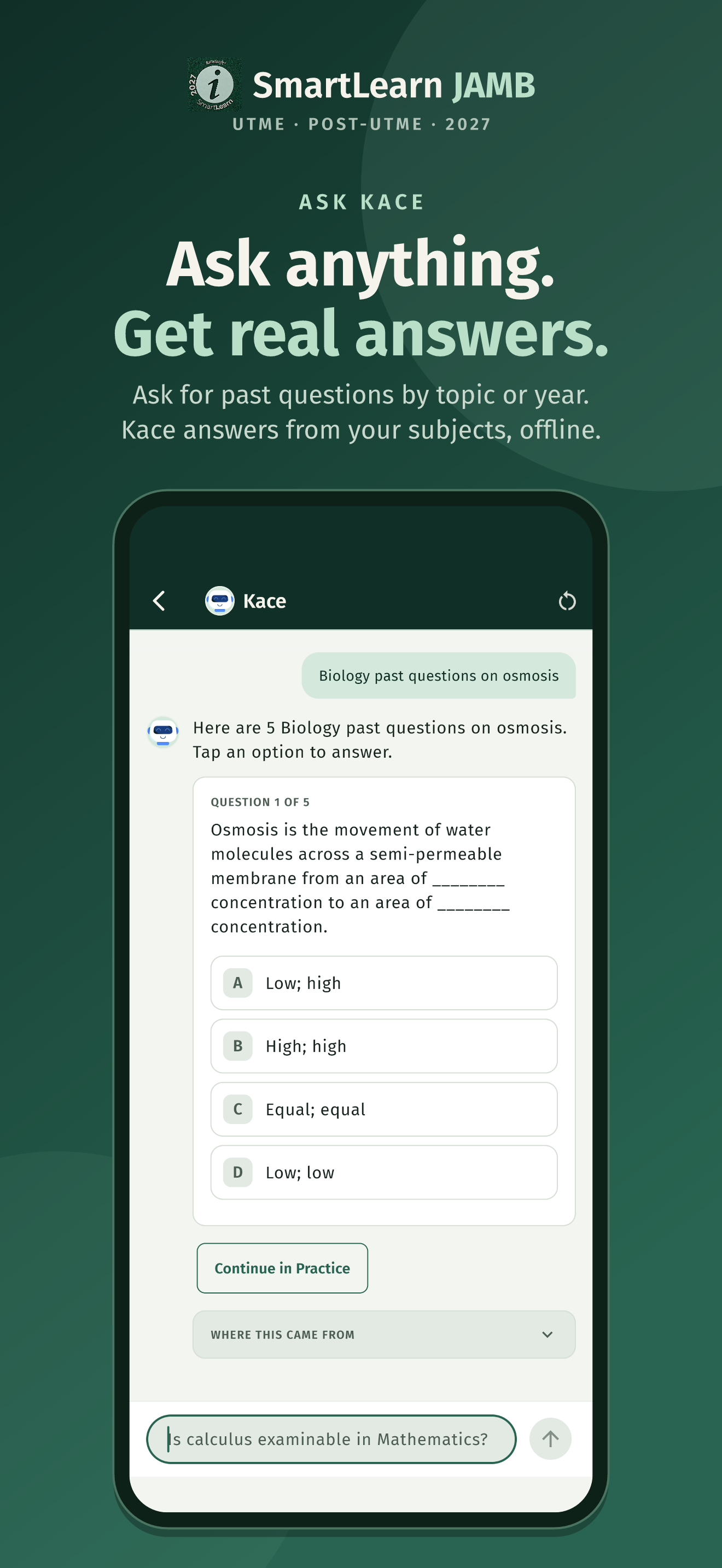 SmartLearn JAMB 2027 store screenshot showing the Kace study assistant.